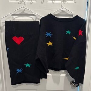COPY - Black Sweater and Pants Set with Colorful Stars and Heart